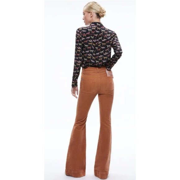 Alice Olivia Authentic Solid Bronze Brown Corduroy Flare Jeans Righ Rise 26 - Picture 2 of 9